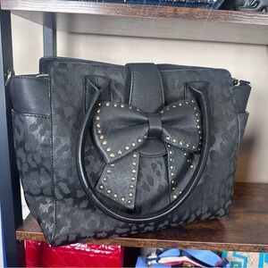 Betsey Johnson Black Leopard Bow Tote